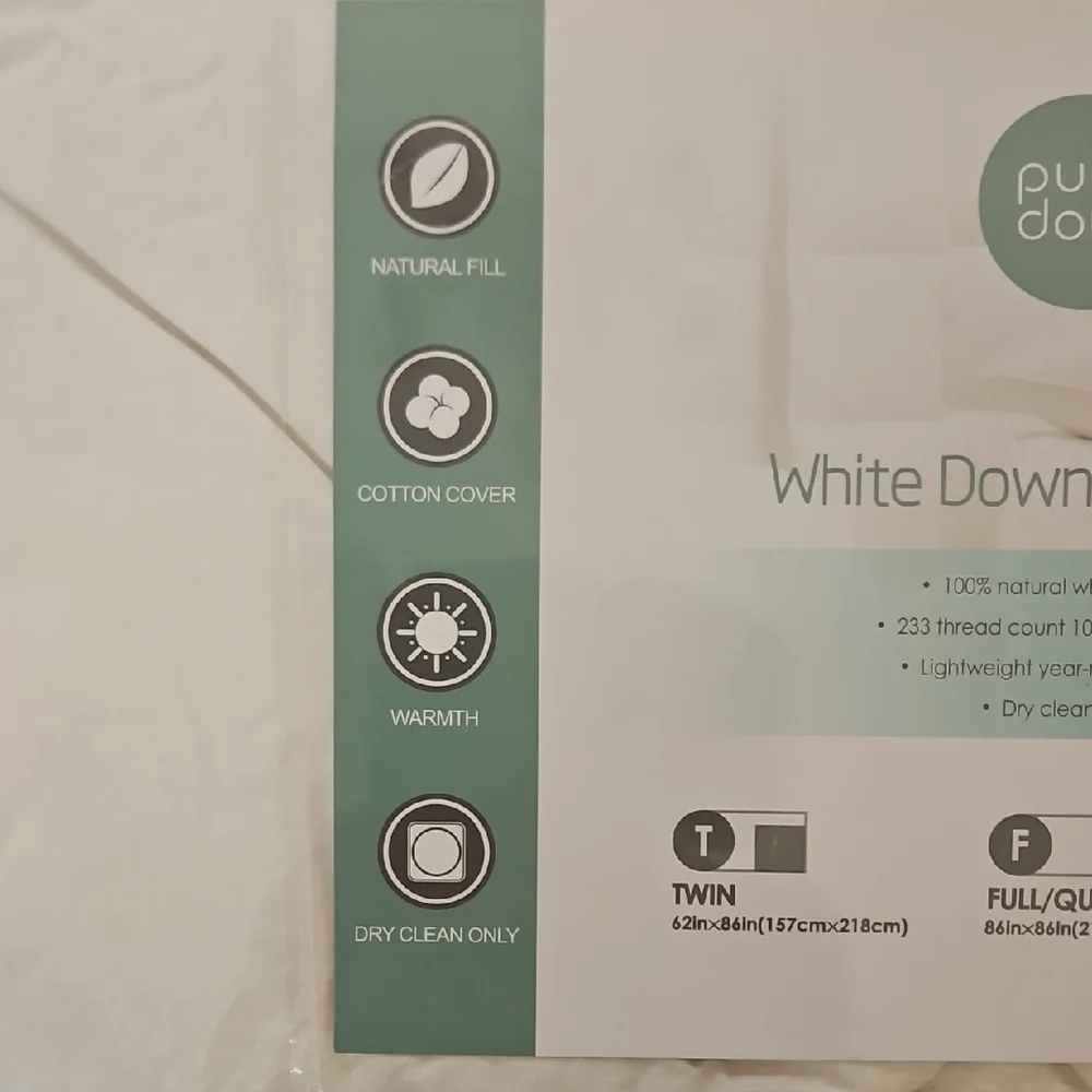 2 x White Down Comforters, Twin, Pure Down
